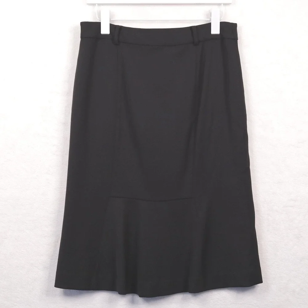 LAUREN RALPH LAUREN Flounce Hem A-Line Pencil Skirt Zip Pockets Wool Black Sz 6‎